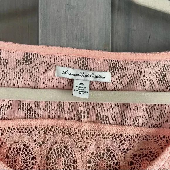 American Eagle-‎ Peach peasant Lace Blouse 3/4 sleeves soft girl boho - Picture 4 of 5